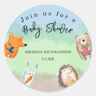 Skogsdjur Baby Shower Runt Klistermärke