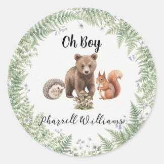 Skogsdjur baby shower runt klistermärke