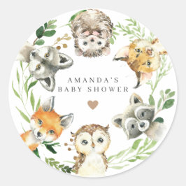 Skogsdjur Baby Shower Runt Klistermärke