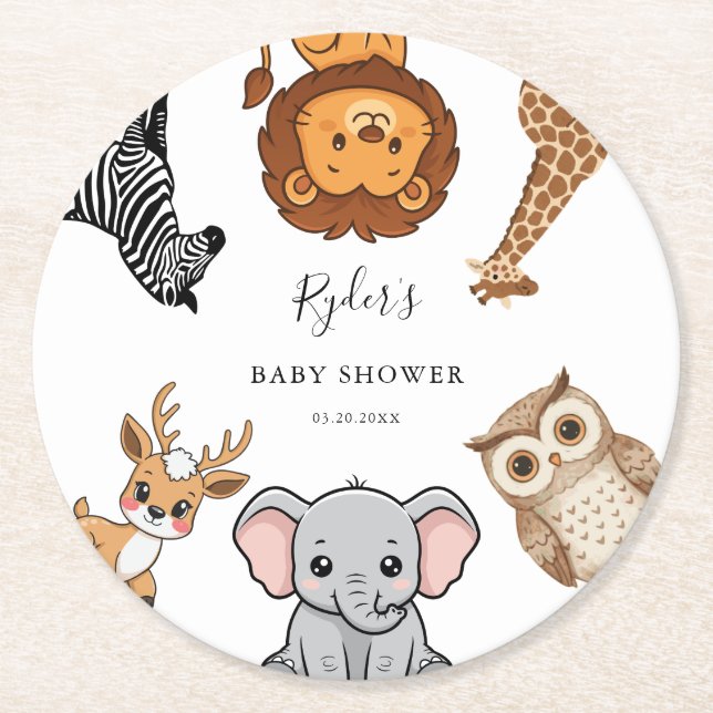 Skogsdjur Baby Shower Underlägg Papper Rund (Framsidan)
