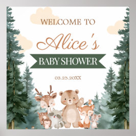 Skogsdjur Baby Shower Välkomstaffisch Poster