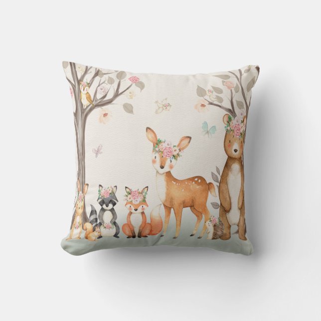 Skogsdjur Babyflicka Nurseries Boho Kudde (Framsida)