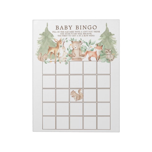 Skogsdjur, babyskor Bingo Game Anteckningsblock (Roterad)