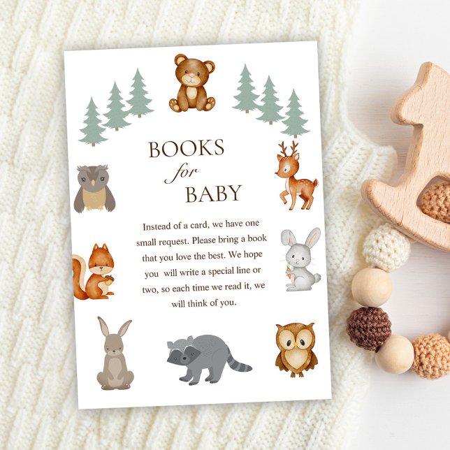Skogsdjur, babyskor Bokar för Baby Tilläggskort (Woodland Forest Animals Baby Shower Books For Baby Enclosure Card)