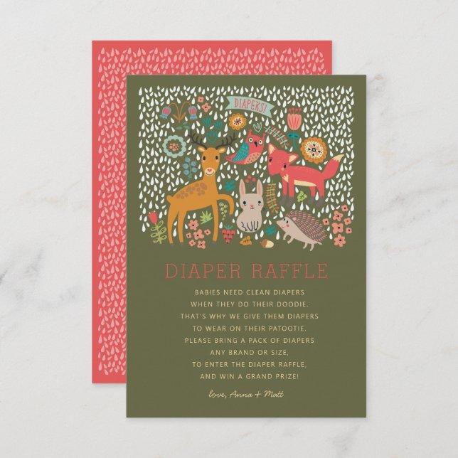 Skogsdjur Babyskor Diaper Raffle Inbjudningar (Fram/baksida)