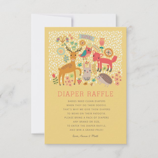 Skogsdjur Babyskor Diaper Raffle Inbjudningar (Framsida)