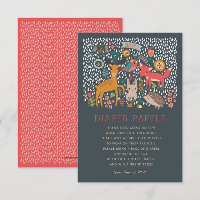 Skogsdjur Babyskor Diaper Raffle Inbjudningar (Fram/baksida)