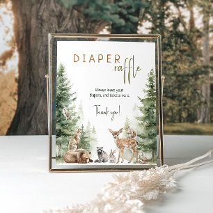 Skogsdjur babyskor Diaper Raffle Sign Poster