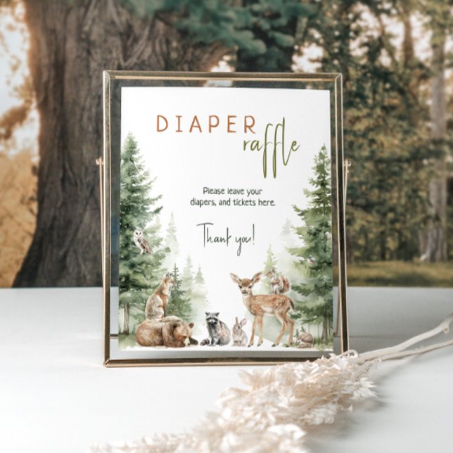 Skogsdjur babyskor Diaper Raffle Sign Poster (Skapare uppladdad)