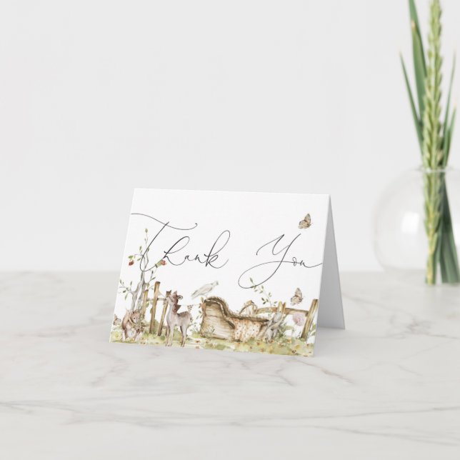 Skogsdjur, babyskor eller dagstidningar tack kort (Framsida)