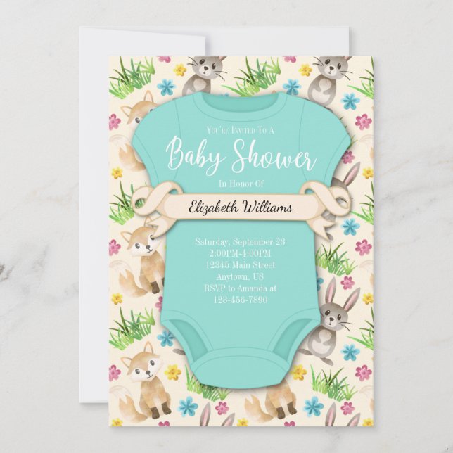 Skogsdjur, babyskor inbjudningar (Framsida)