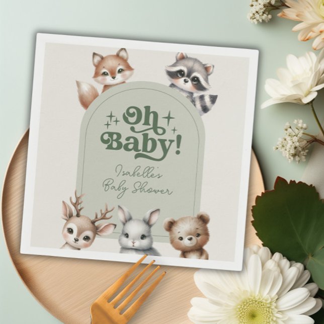 Skogsdjur, babyskor Papper Pappersservett (Woodland Forest Animals Baby Shower Paper Napkins)