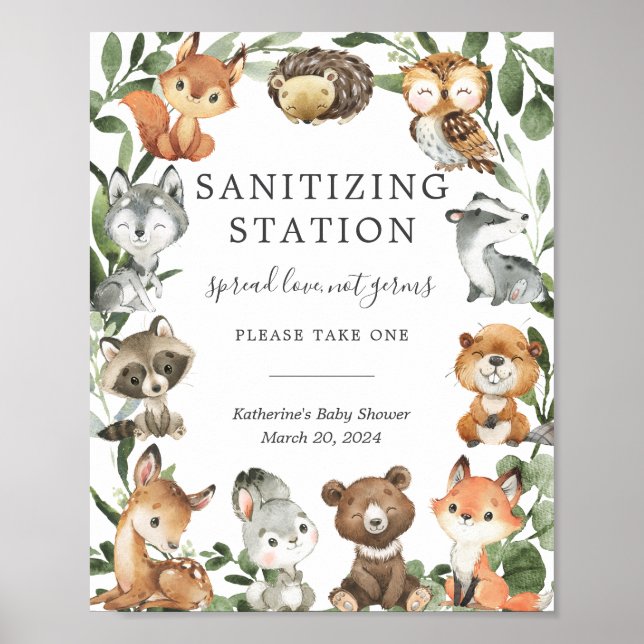 Skogsdjur Babyskor Sanitizing Station Poster (Framsidan)