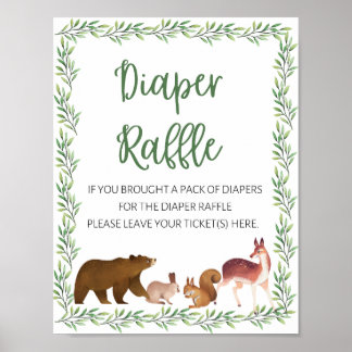 Skogsdjur - babyskor - skylt Diaper Raffle