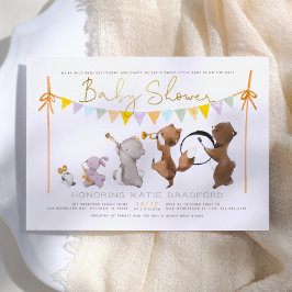 Skogsdjur Band Parad Neutralt Baby Shower Inbjudningar