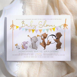 Skogsdjur Band Parad Neutralt Baby Shower Inbjudningar
