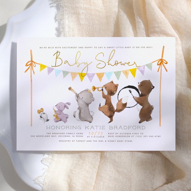 Skogsdjur Band Parad Neutralt Baby Shower Inbjudningar (Skapare uppladdad)