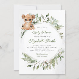 Skogsdjur Bear Greenery Baby Shower-inbjudan Inbjudningar