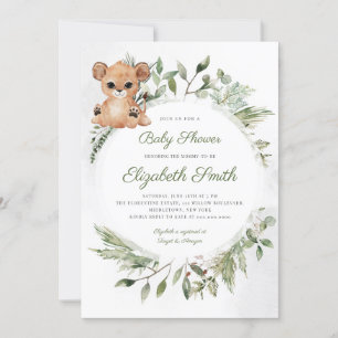 Skogsdjur Bear Greenery Baby Shower-inbjudan Inbjudningar