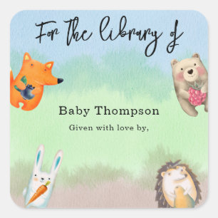 Skogsdjur - bibliotek fyrkantigt klistermärke