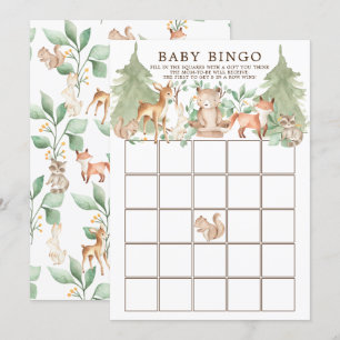 Skogsdjur BINGO Baby Shower Game Inbjudningar