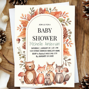 Skogsdjur Björn Räv Baby Shower Inbjudningar