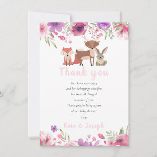 Skogsdjur Blommig Bebis Babyshower Tacksamhet Dikt Tack Kort