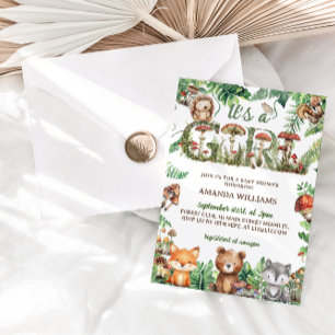 Skogsdjur Blommig Flickas Babyshower Inbjudningar