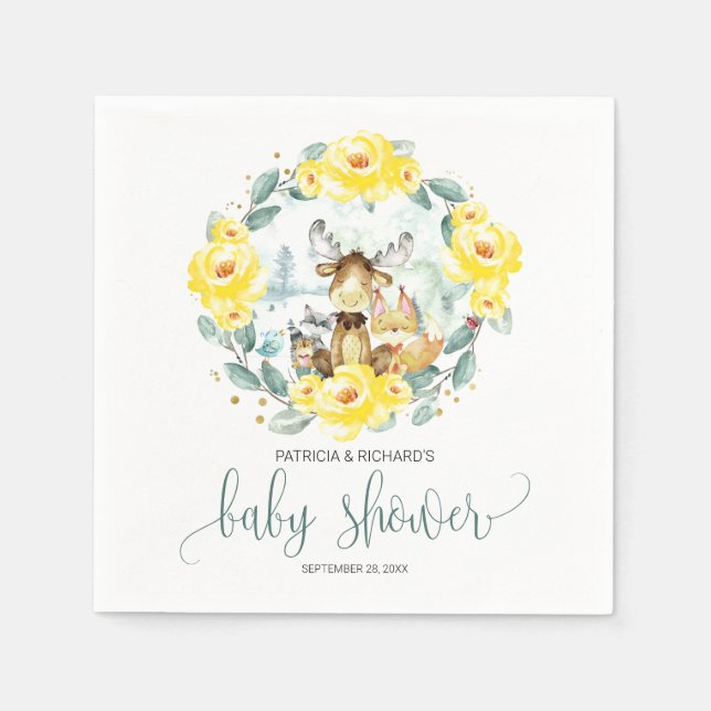 Skogsdjur Blommig Grönska Baby Shower Pappersservett (Framsidan)