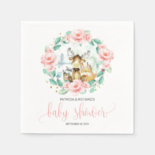 Skogsdjur Blommig Grönska Baby Shower Pappersservett