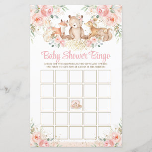 Skogsdjur Blommigt Baby Shower Bingo