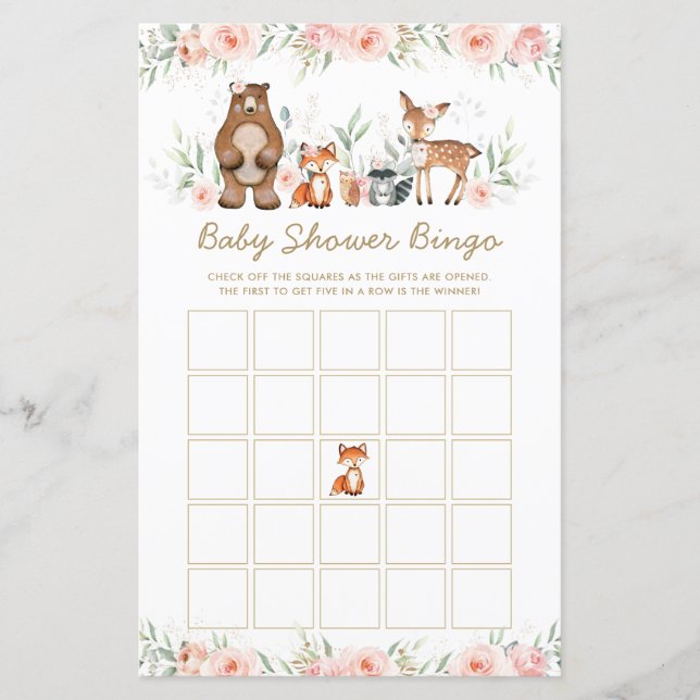 Skogsdjur, Blommigt Babyskor Bingo Game (Framsida)