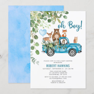 Skogsdjur Blue Lastbil Baby Shower Inbjudningar