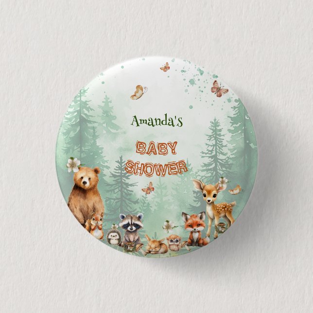 Skogsdjur botanisk baby shower knapp (Framsida)