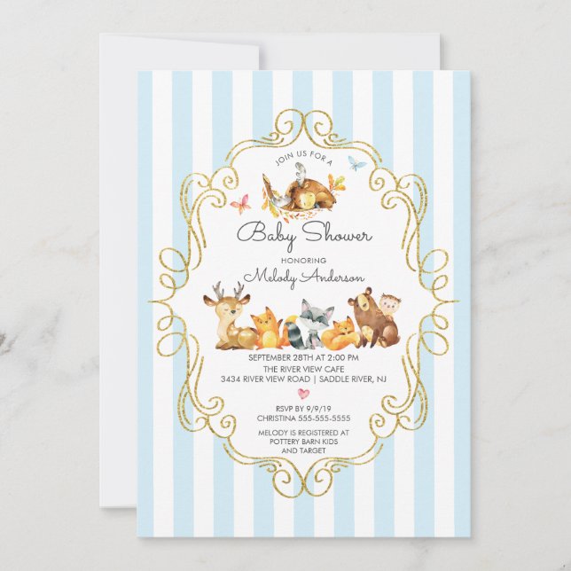 Skogsdjur Boys Baby Shower Inbjudningar (Framsida)