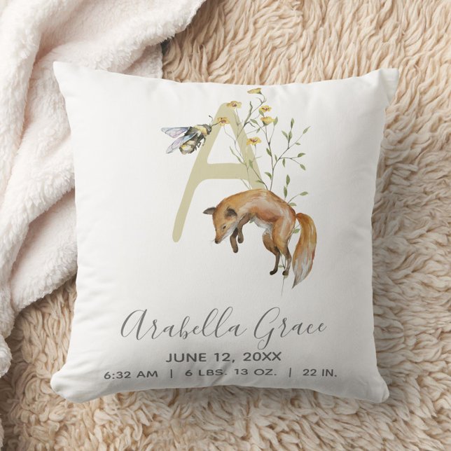 Skogsdjur - Brev A Monogram - födelsetal Baby Kudde (Easily personalize this baby birth stat pillow for a newborn gift to treasure!)