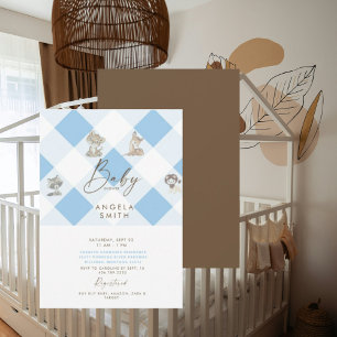 Skogsdjur Brown och Blue Cute Baby Shower Inbjudningar