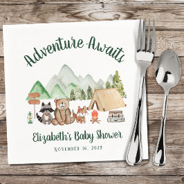 Skogsdjur Camping Äventyr Baby Shower Pappersservett