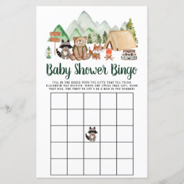 Skogsdjur Camping Baby Shower Bingo Game
