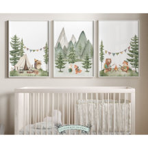 Skogsdjur Camping Nursery Prints