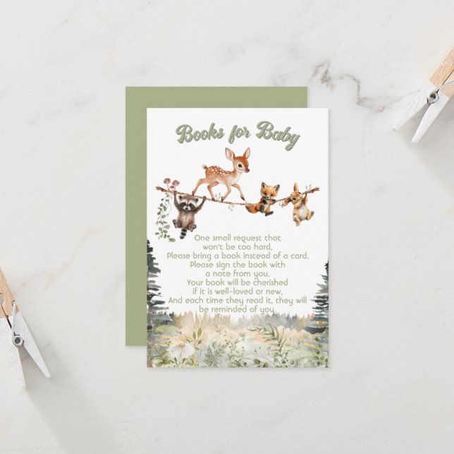 Skogsdjur Clothesline Forest bokar för baby Inbjudningar (Fram/Back In Situ)