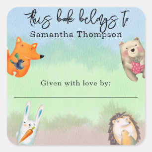 Skogsdjur - detta tillhör bok till fyrkantigt klistermärke