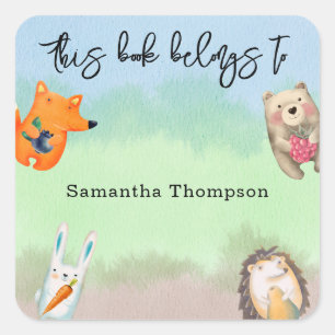 Skogsdjur - detta tillhör i bok till fyrkantigt klistermärke