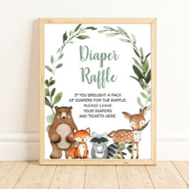 Skogsdjur Diaper Raffle babydusch Poster