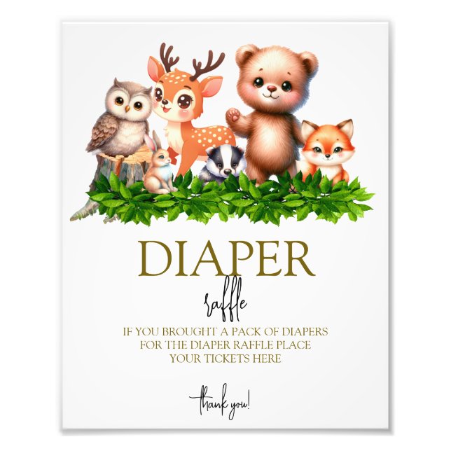 Skogsdjur Diaper Raffle Sign Fototryck (Framsidan)
