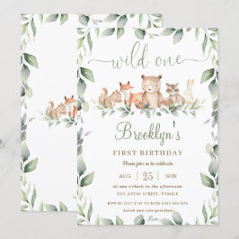 Skogsdjur - djur - födelsedag 1: a Vilden en Inbjudningar