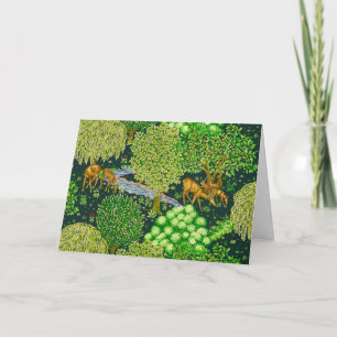 SKOGSDJUR, DJUR MED BROOK Blue Grönt Blommigt Helgkort