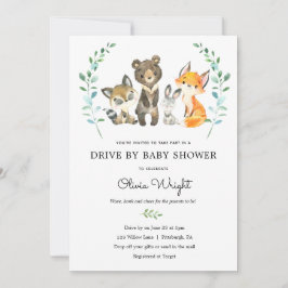 Skogsdjur Drive By Baby Shower Inbjudningar