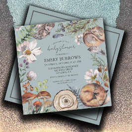 Skogsdjur Dusty Blue Baby Shower Inbjudningar