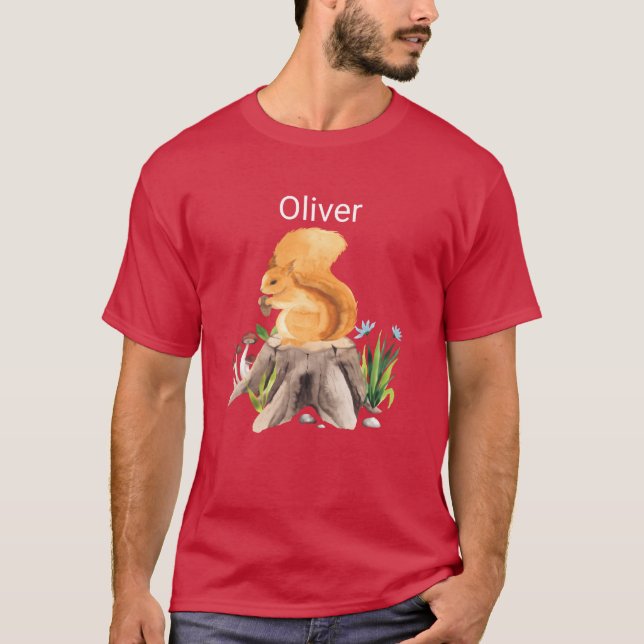 Skogsdjur ekorre med namn Oliver present T Shirt (Framsida)